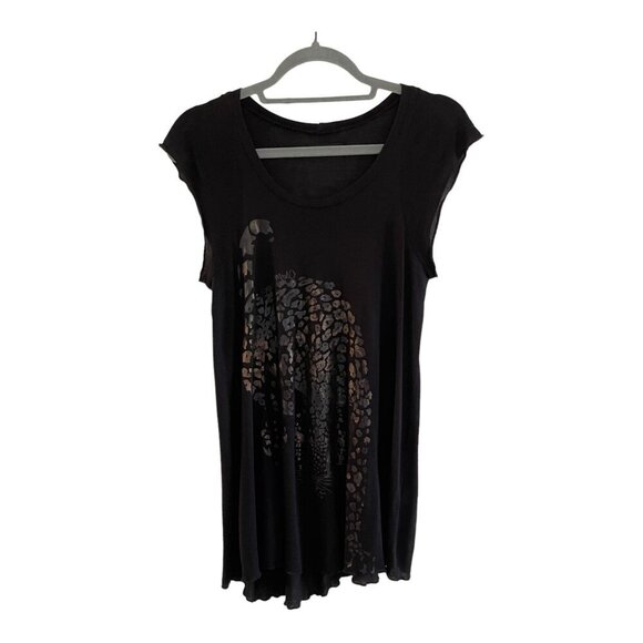 Lauren Moshi Black Leopard Graphic Asymmetrical Hem Tunic Tank Top Size XS Modal - Picture 1 of 10